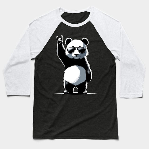 Retro Panda Rock Music Gift Funny Panda Baseball T-Shirt by KsuAnn